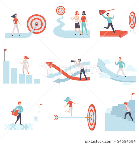 Business People Moving to Success Set, Men and Women Climbing Up Career Ladders and Growth Arrows to Business People Moving to Success Set, Men and Women Climbing Up Career Ladders and Growth Arrows to 54584594