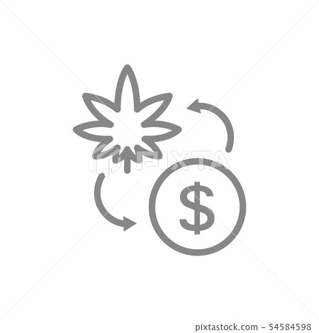 Coin with cannabis leaf, purchase of medical marijuana line icon. Coin with cannabis leaf, purchase of medical marijuana line icon. 54584598