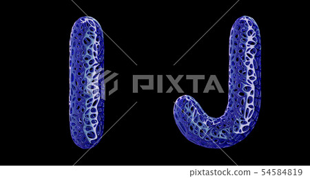 Realistic 3D letters set I, J made of blue plastic. 54584819