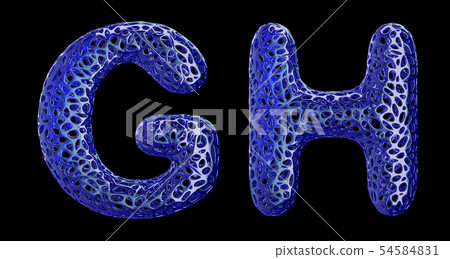 Realistic 3D letters set G, H made of blue plastic. Realistic 3D letters set G, H made of blue plastic. 54584831