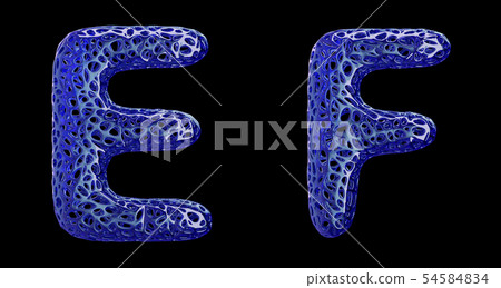 Realistic 3D letters set E, F made of blue plastic. Realistic 3D letters set E, F made of blue plastic. 54584834