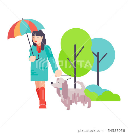 Woman girl play with best friend pet character dog or puppy illustration. Family playing with doggie Woman girl play with best friend pet character dog or puppy illustration. Family playing with doggie 54587056