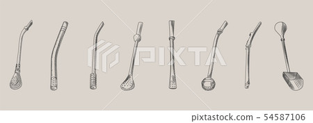 Bombilla for yerba mate drink on gray background. 54587106