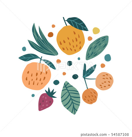 Hand draw fruits print. Apple, strawberry and Hand draw fruits print. Apple, strawberry and 54587108
