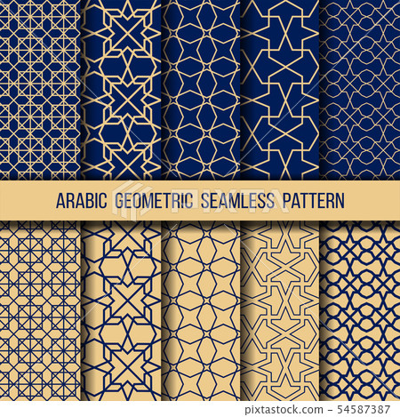Set of blue and gold oriental patterns 54587387