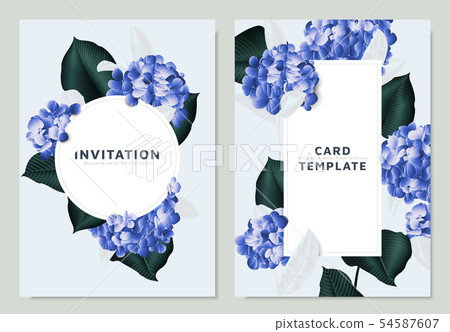 Blue hydrangea and Philodendron silk leaves 54587607