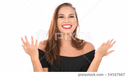 Beauty concept. Women are glad for her success on 54587987