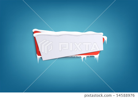 Horizontal icy winter red banner with snow and curled edge 3d vector illustration. Horizontal icy winter red banner with snow and curled edge 3d vector illustration. 54588976