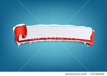 Horizontal icy winter red banner with snow and curled edge 3d vector illustration. Horizontal icy winter red banner with snow and curled edge 3d vector illustration. 54589006