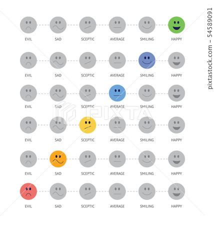 Smile icons of mood and satisfaction level vector set isolated on white. Smile icons of mood and satisfaction level vector set isolated on white. 54589091