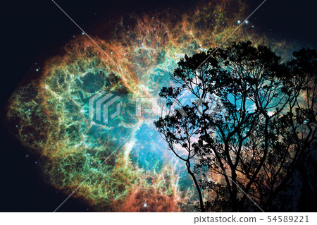 blur Crabmosaic galaxy nebula back on night cloud 54589221