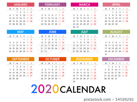 2020 Week Ranges Calendar for 2020 Week Starts Monday. Simple - Stock Illustration ...