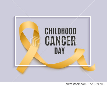 Childhood cancer day banner with yellow curly ribbon and frame realistic style Childhood cancer day banner with yellow curly ribbon and frame realistic style 54589709