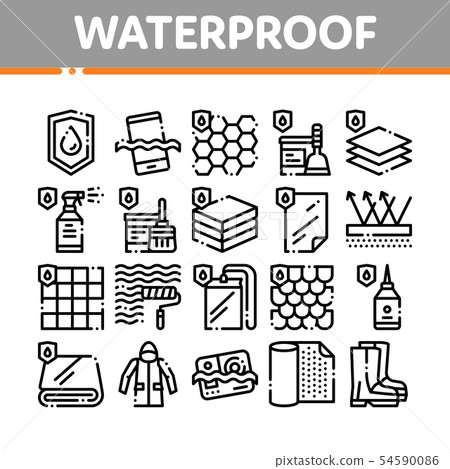 Waterproof Materials Vector Thin Line Icons Set 54590086