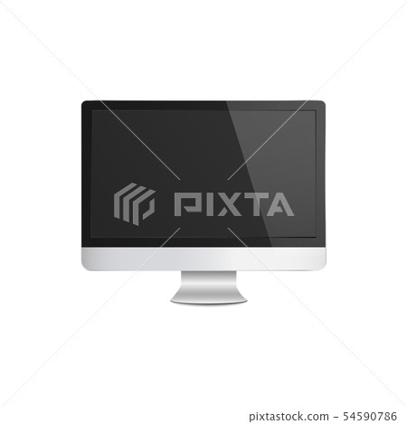 Realistic modern silver computer monitor mockup with blank black screen 54590786