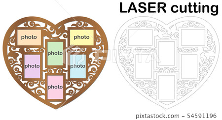 Heart shaped frame for photos for laser cutting. Collage of photo frames. Template laser cutting 54591196