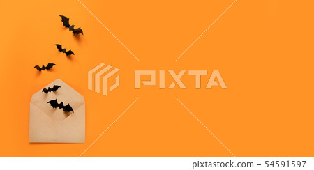 Halloween holiday composition of black bats fly 54591597