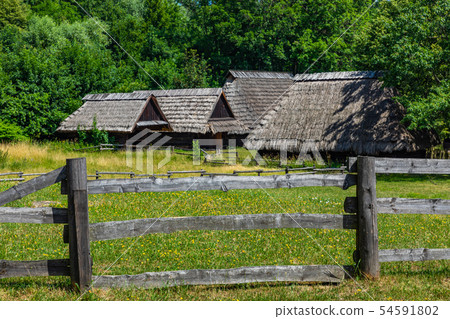 Wooden cottage in heritage park. Upper Silesian Wooden cottage in heritage park. Upper Silesian 54591802