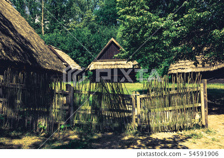Open-air museum in Chorzow. Wooden cottage in heri 54591906