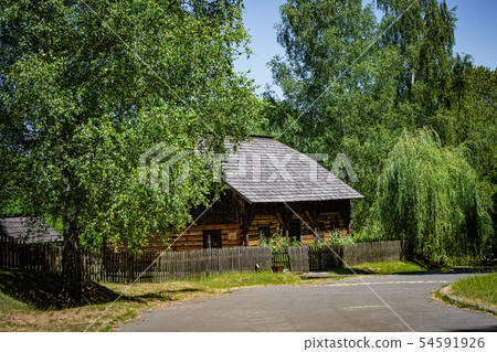 Open-air museum in Chorzow. Wooden cottage in heri Open-air museum in Chorzow. Wooden cottage in heri 54591926