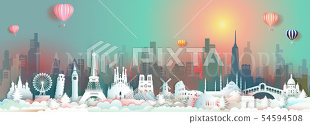 Vector travel landmarks of Europe with skyscraper Vector travel landmarks of Europe with skyscraper 54594508