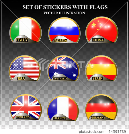 Set of stickers with flags. Vector. - Stock Illustration [54595789] - PIXTA