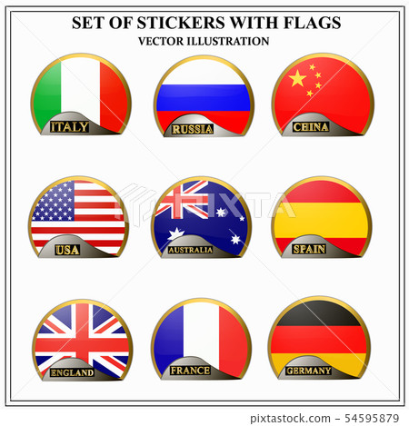 Set of stickers with flags. Vector. 54595879