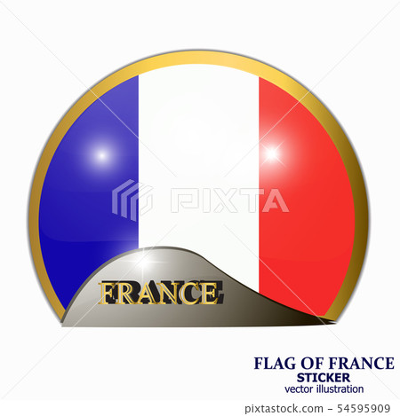 Bright sticker with flag of France. Banner illustration with flag. Happy France day sticker. Bright sticker with flag of France. Banner illustration with flag. Happy France day sticker. 54595909