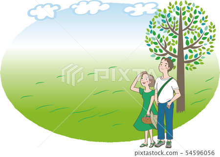 Traveling 9_ couple of men and women (summer, meadow background) Traveling 9_ couple of men and women (summer, meadow background) 54596056