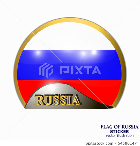 Bright sticker with flag of Russia. Happy Russia day button. Vector. 54596147