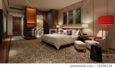 Hotel Room Interior 3D Illustration Photorealistic Rendering 54596216