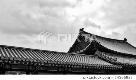 Korean traditional palace Changdeokgung, black and white photo Korean traditional palace Changdeokgung, black and white photo 54596985