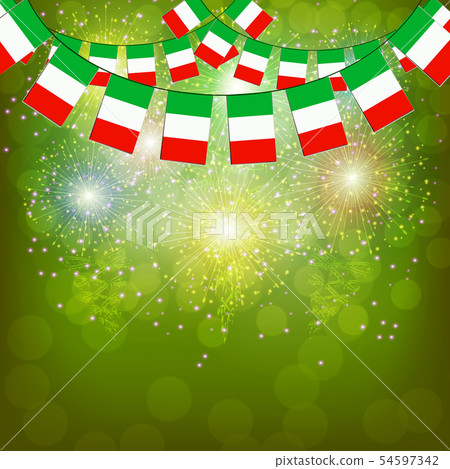 Fireworks with flags Italy. Illustration. 54597342