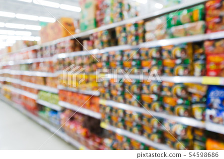 Blur Supermarket sale instant noodles on shelves Blur Supermarket sale instant noodles on shelves 54598686