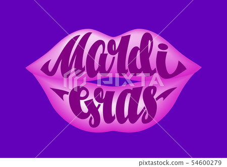 Mardi Gras lettering with kiss red lips Mardi Gras lettering with kiss red lips 54600279