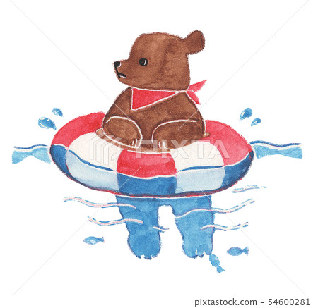 Illustration of a bear playing with a watercolor-float Illustration of a bear playing with a watercolor-float 54600281