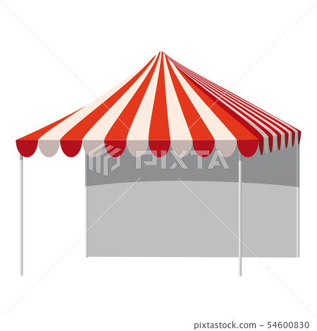 Template shopping stand canopy empty market stall with red and white striped awning. Promotional