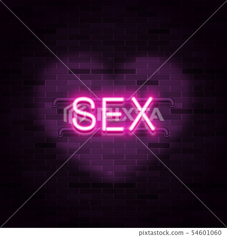 Neon word sex on dark brick wall background, Neon word sex on dark brick wall background, 54601060