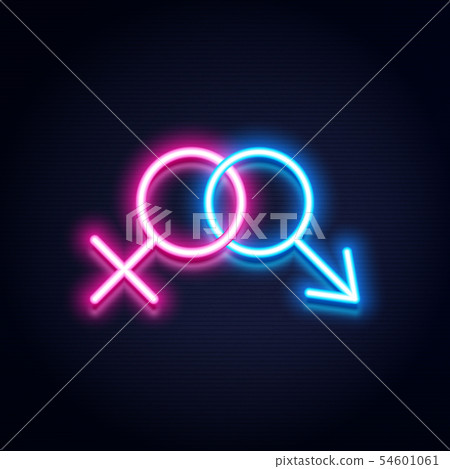 Male and female symbols, neon design, vector 54601061
