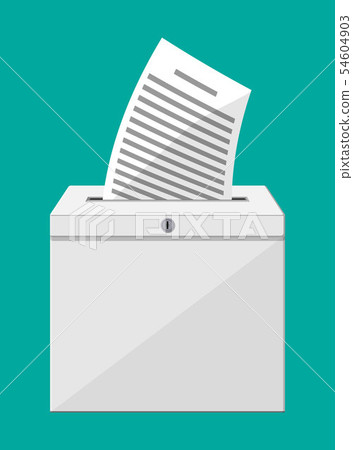 Ballot box. Container with lock full of documents Ballot box. Container with lock full of documents 54604903