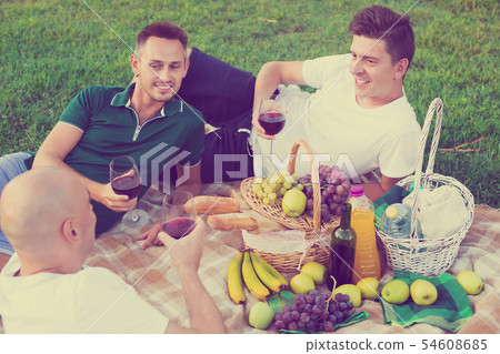 Males friends enjoying picnic Males friends enjoying picnic 54608685