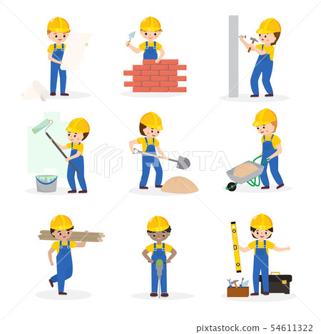 Builder cartoon character constructor building construction for newbuild illustration worker or 54611322
