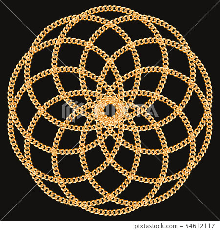 Round pattern made with golden chains. On black. Vector illustration 54612117