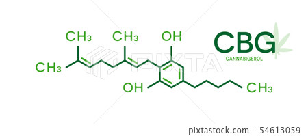 CBG molecular formula. Cannabigerol molecule structure on white background. 54613059