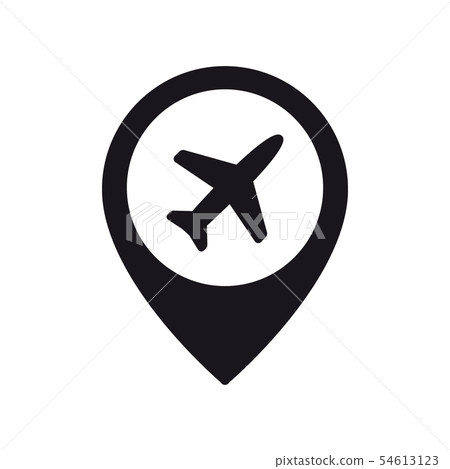 Airplane in location pin symbol. Plane, aircraft icon or sign concept. Airplane in location pin symbol. Plane, aircraft icon or sign concept. 54613123