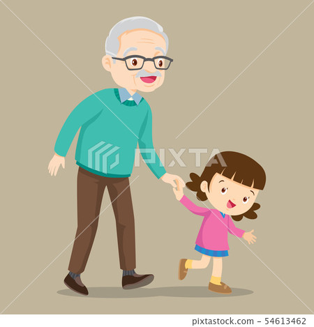 granddaughter walking with her grandfather 54613462