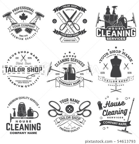 Set of tailor shop, cleaning company badges. Vector. Concept for shirt. Typography design with 54613793