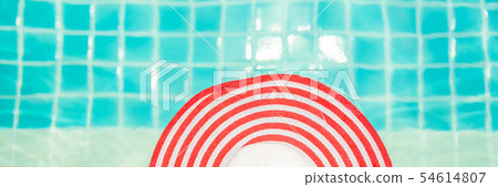 Hat at the side of swimming pool, summer travel concept BANNER, LONG FORMAT 54614807