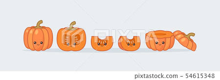 Set pumpkin. Cute kawaii smiling food. Vector Set pumpkin. Cute kawaii smiling food. Vector 54615348