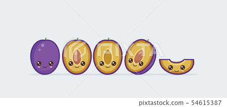 Plum set drawn cute kawaii food faces Plum set drawn cute kawaii food faces 54615387